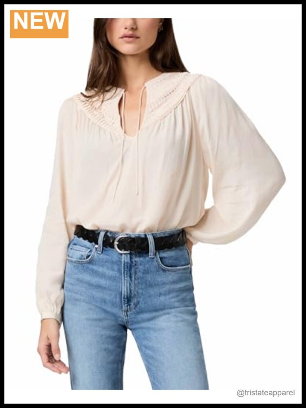 Boho V-Neck Long Sleeve Blouse in Antique White